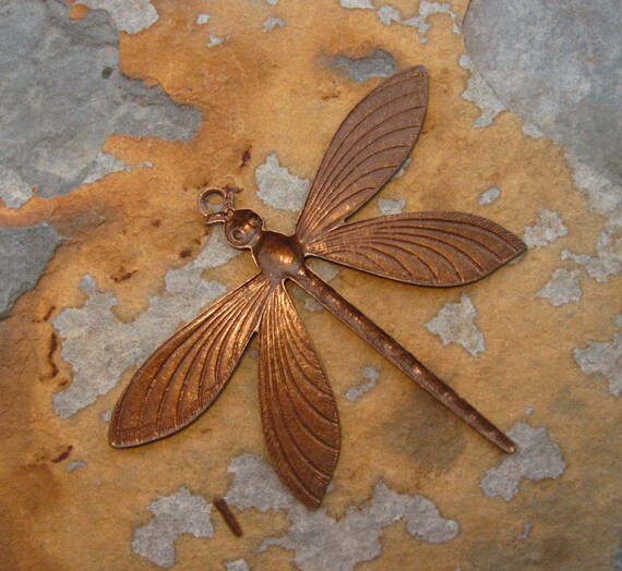 1 Trinity Brass Victorian Dragonfly Pendant Trinity Vintage Patina 64mm x 51mm -  LOW SHIPPING