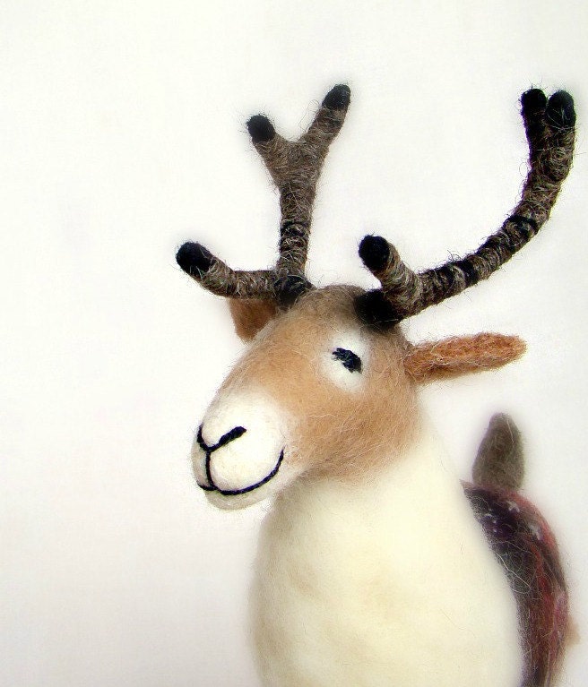 Gunnolf - Felt Reindeer. Art Puppet, Marionette, Stuffed Animal, Felted Toy. MADE TO ORDER