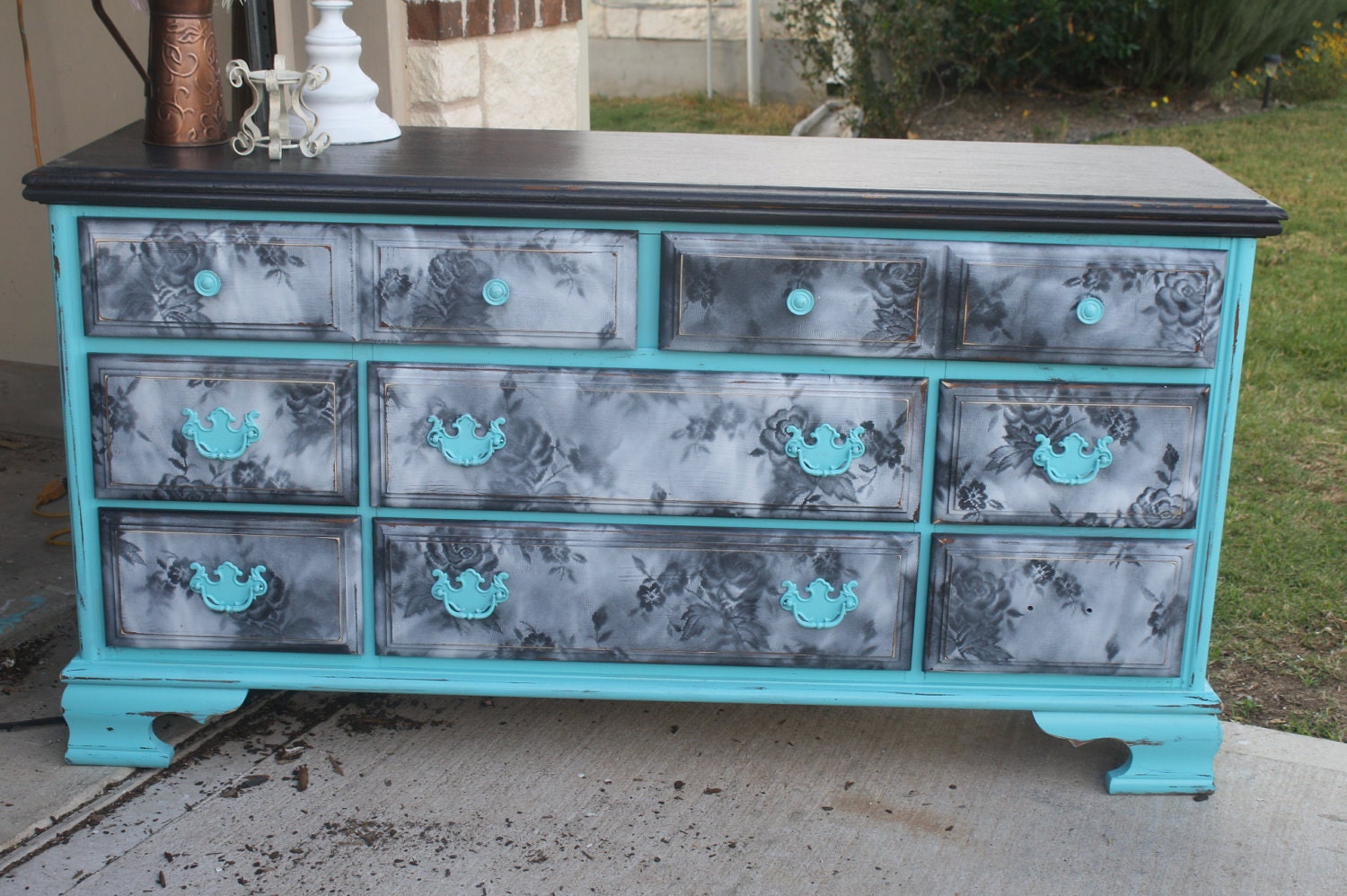 RESERVED Turquoise Lace Dresser