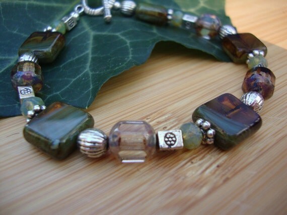 Brown And Green Czech Glass Window Bracelet Preview 4