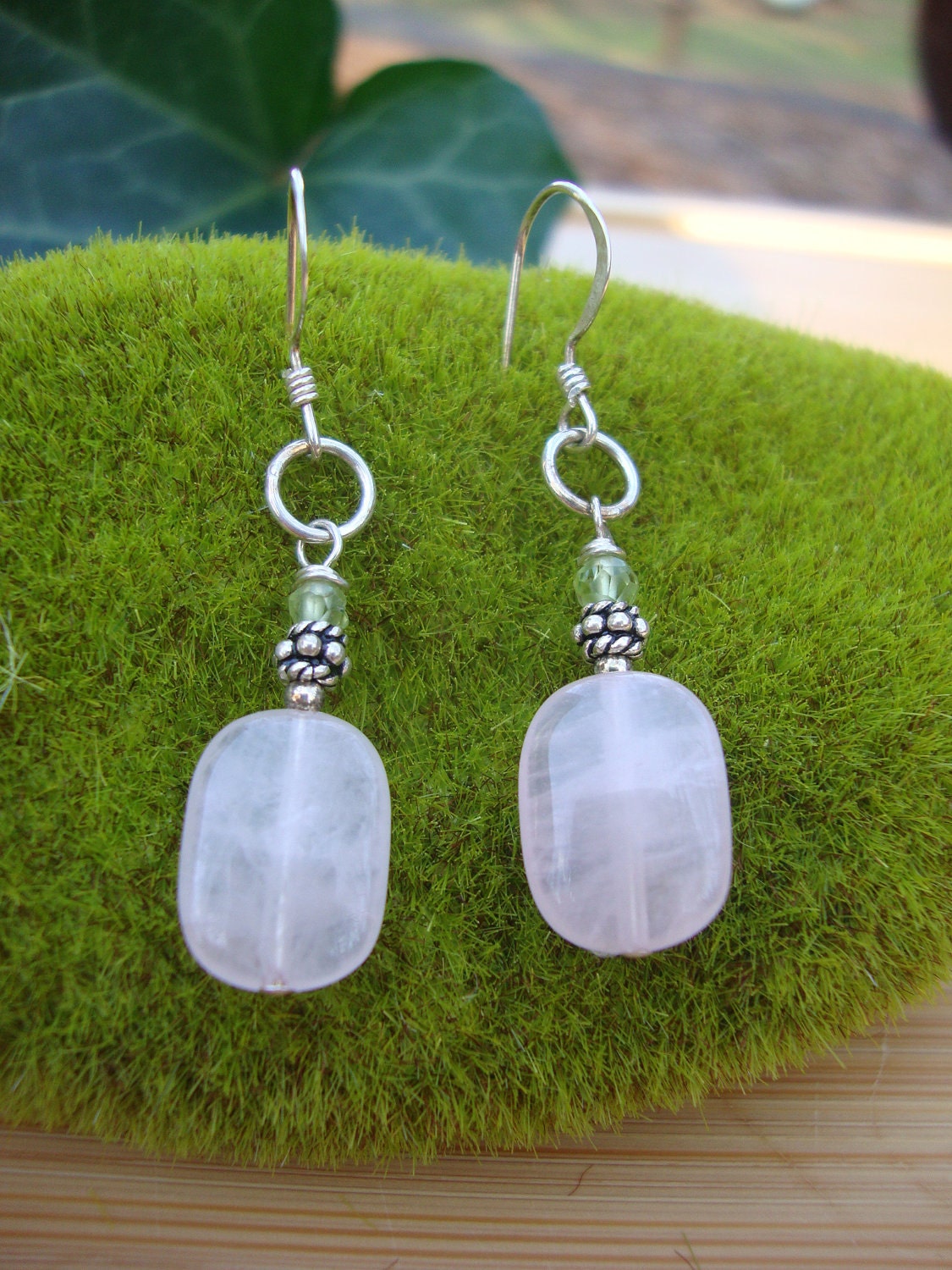 Rose Quartz And Peridot Earrings Preview 1