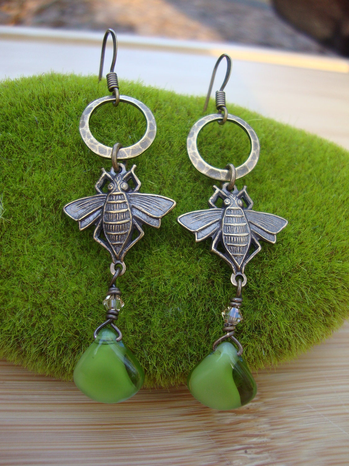Green Bumble Bee Earrings Preview 1