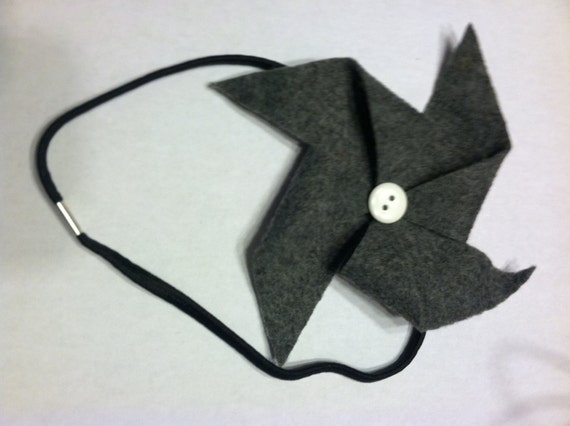 Grey, Black and White Felt Pinwheel Headband