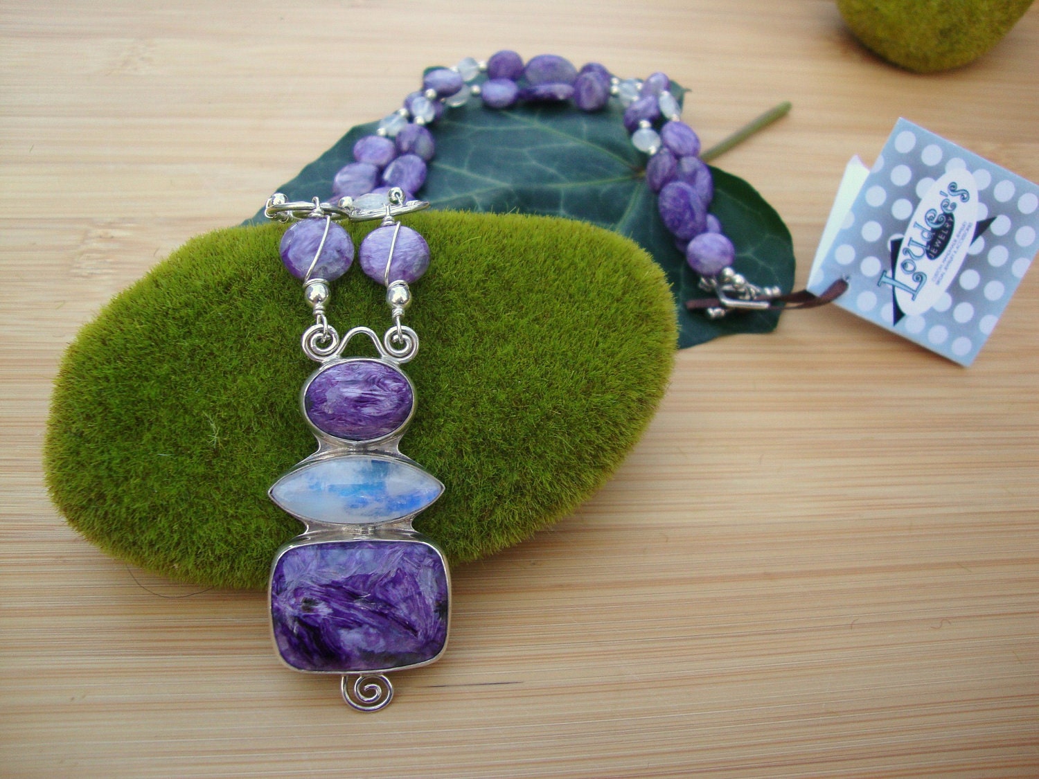 Charoite And Rainbow Moonstone Pendant Necklace Preview 3