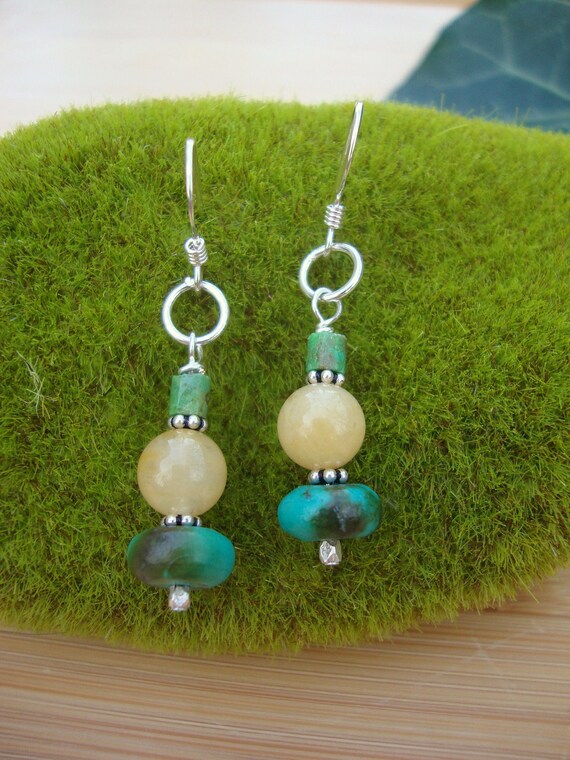 Turquoise And Yellow Jade Earrings Preview 1