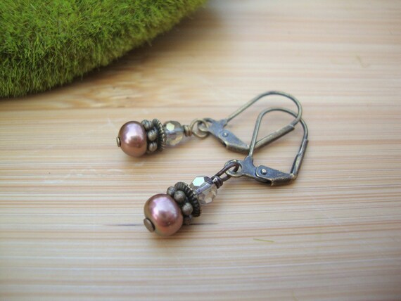 Champagne Pearl And Brass Earrings Preview 1