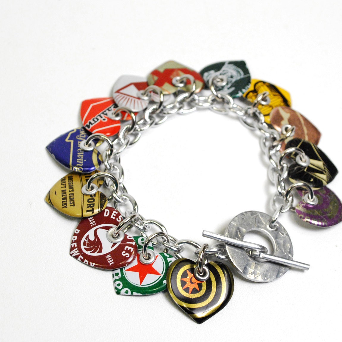 Recycled Jewelry Bottle Cap Heart Charm Bracelet