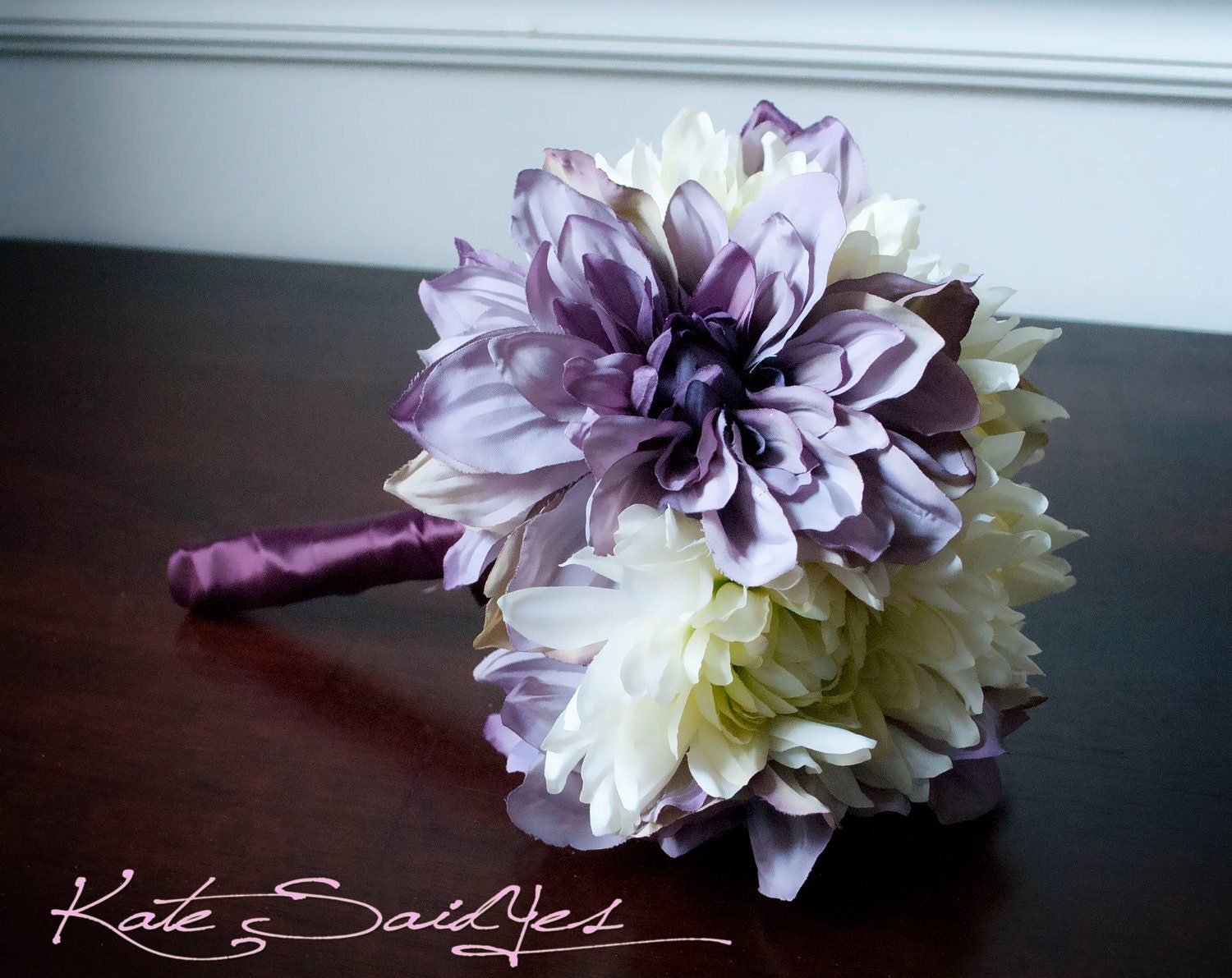 Silk Wedding Bouquet Lavender and Ivory Mum Wedding Bouquet