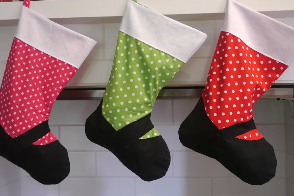 Mary-Jane Style Christmas Stocking - Pink with white stars