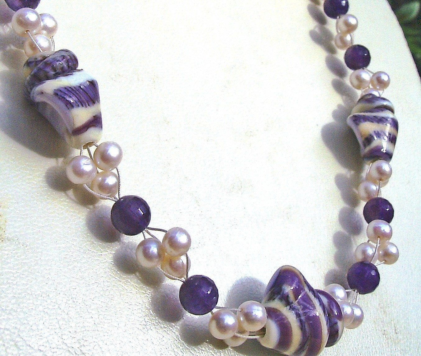 Amethyst and Lampwork Shells Necklace