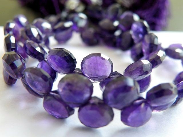 AAA Purple Amethyst Gemstone Faceted Heart Briolette, 7mm, Set of 21 beads
