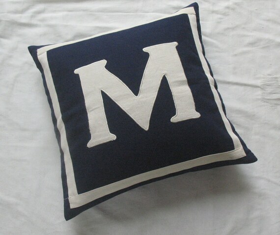 monogrammed pillows -20 inches navy and white