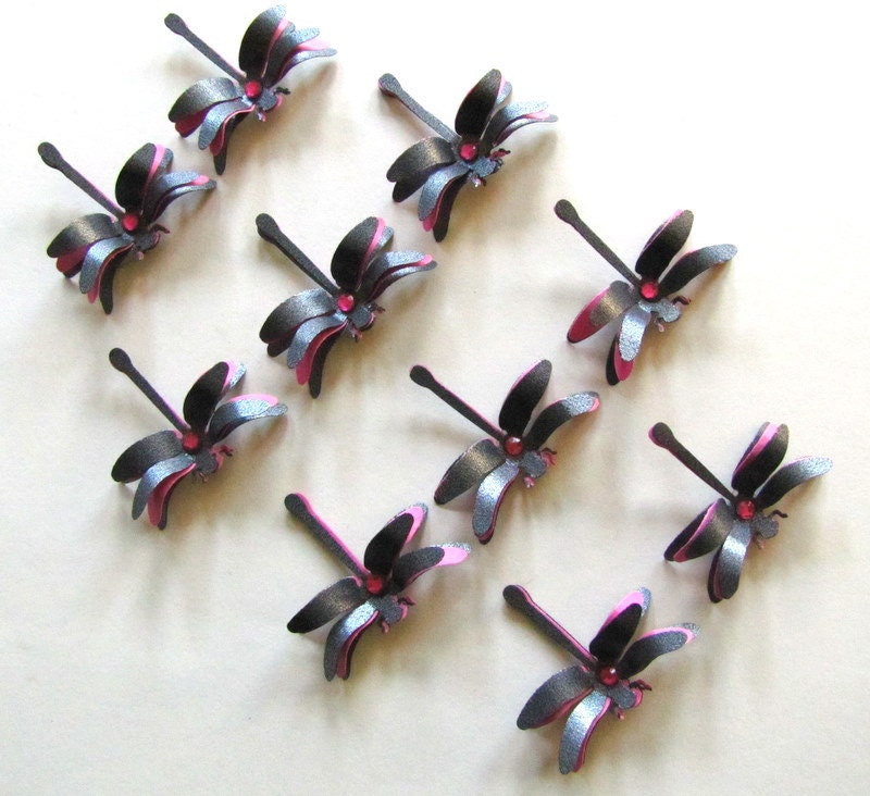 10 Black and Hot Pink Wedding Collection Dragonfly Embellishments