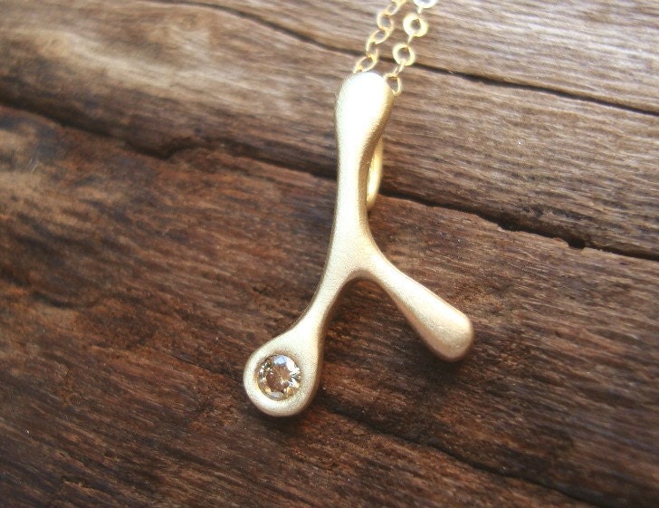 Tiny 14k Gold Branch Necklace with natural Diamond