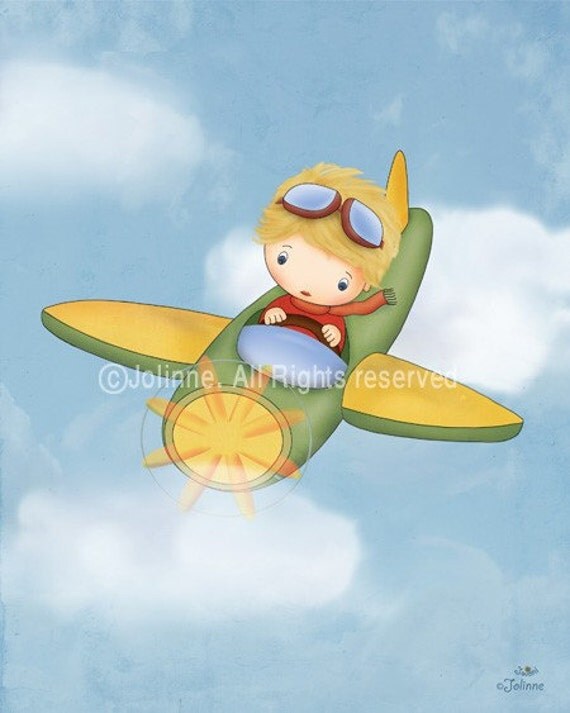 Boys airplane art print nursery decor, kids wall art, pilot, baby room decor