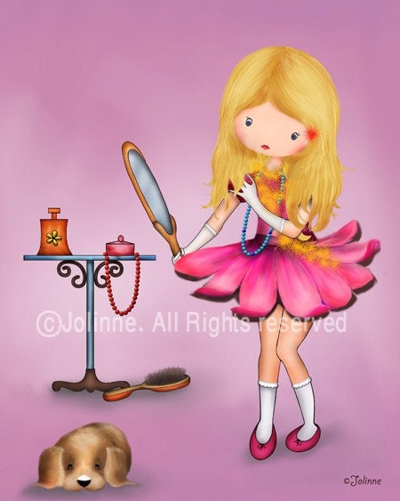 Little girls wall hanging art print children room decor pink background illustration