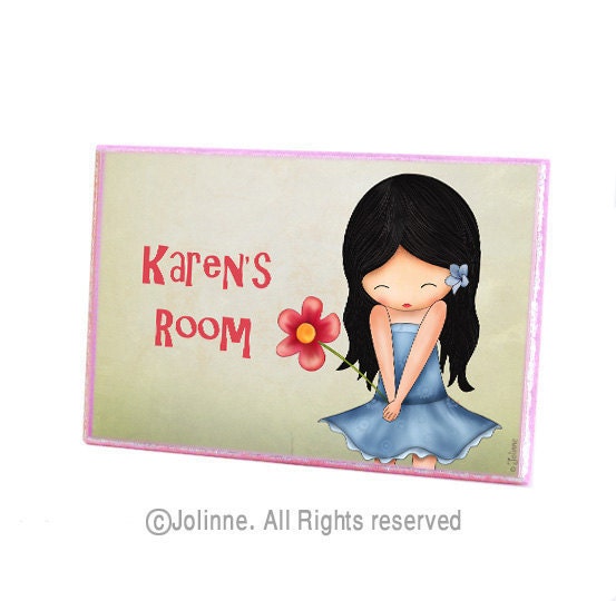 Personalized girls door sign , flower custom door hanger, kids room welcome plaque stocking stuffers