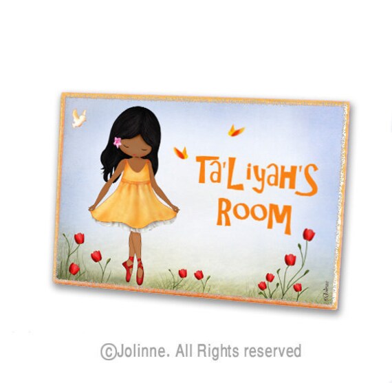 African american girl personalized door sign , children wall art , kids wall decor, kids door signs