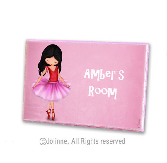 Personalized ballerina wooden door plaque sign for girls room or nursery pink