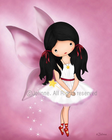 Pink fairy angel girl art print reproduction archival print nursery room decor pink girls wall art baby room artwork