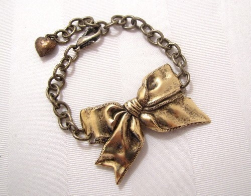 Bow Bracelet Bowtie Antiqued Brass