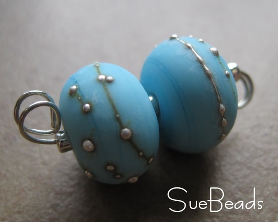 Sue Beads Lampwork Baby blue lampwork beads