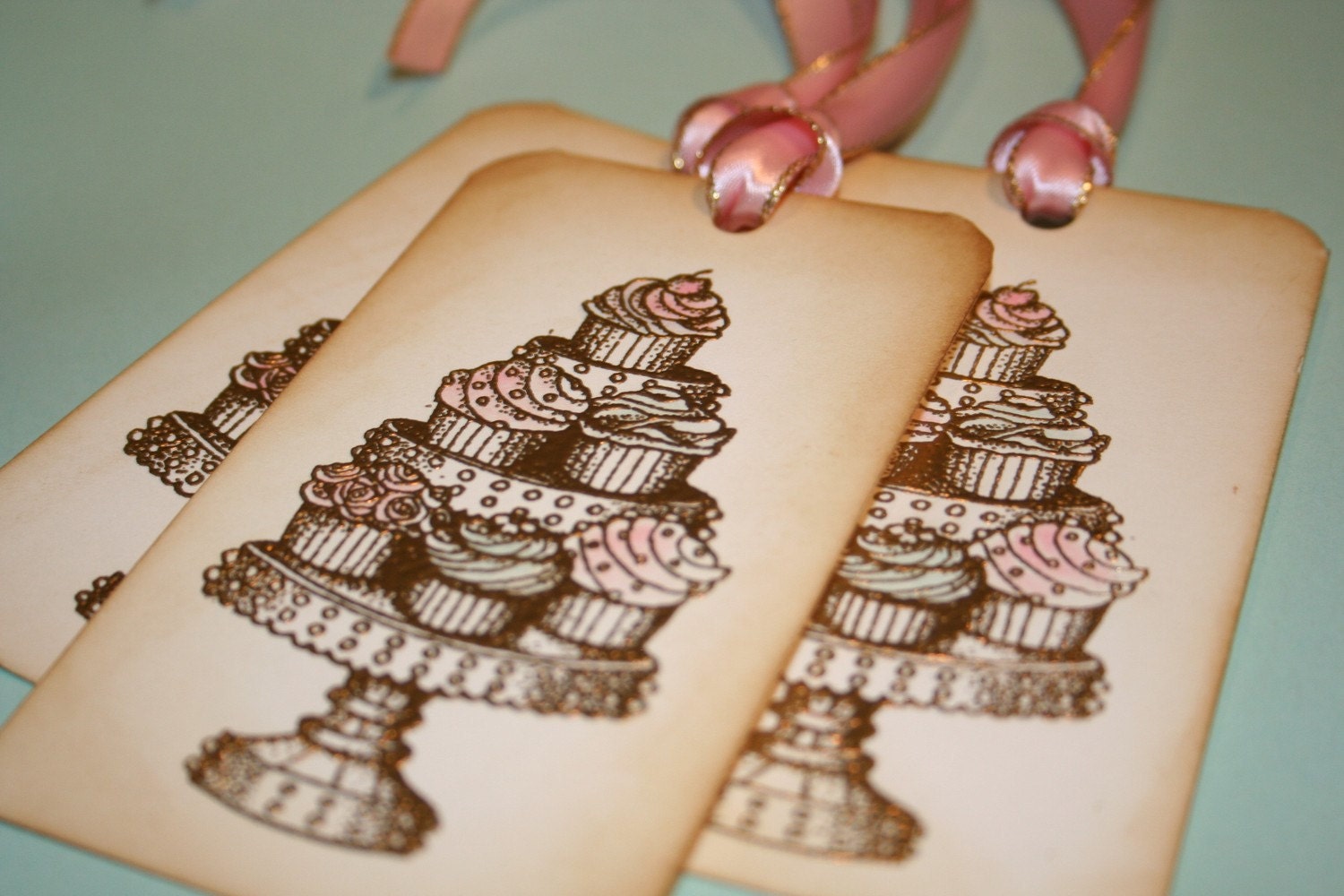 Marie Antoinette Wish Tree tags/Gift Tags/Treat Tags - Gold Embossed Platter of Cupcakes - Set of 5 - featured on WedLuxe.com