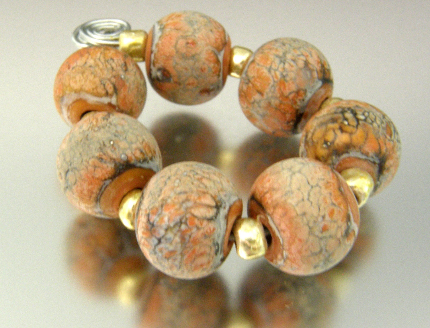 KILLERBEEDZ1 - Terra Cotta Marbled - 6 Etched Round Lampwork Bead Set