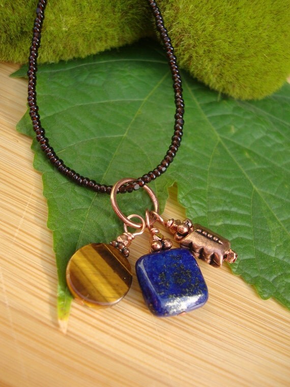Lapis And Tiger Eye Charm Necklace Preview 2