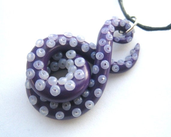 Purple plum Octopus Tentacle necklace pendant