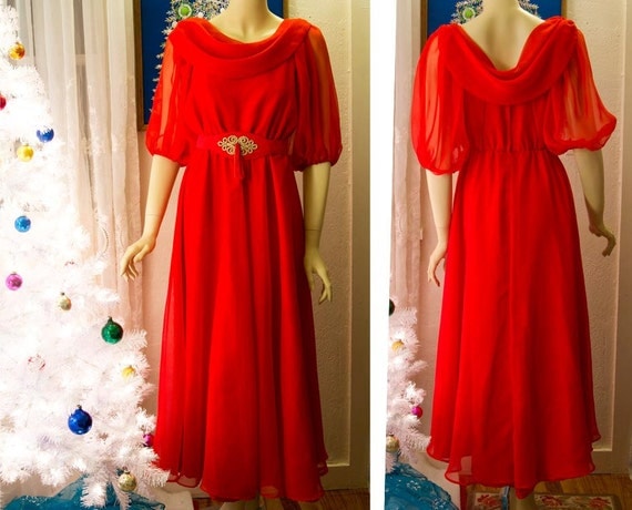 Vintage Red Chiffon and Taffeta dress Christmas Angel in Red