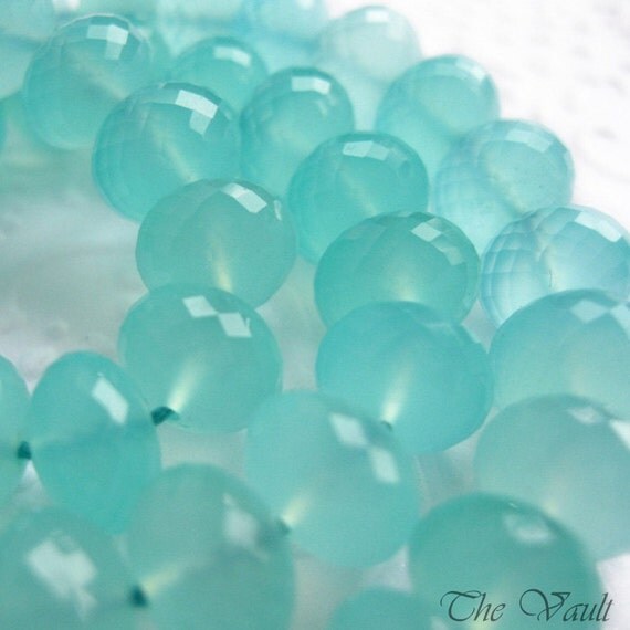 Aqua Chalcedony faceted rondelles, 9-9.5mm,  10 beads