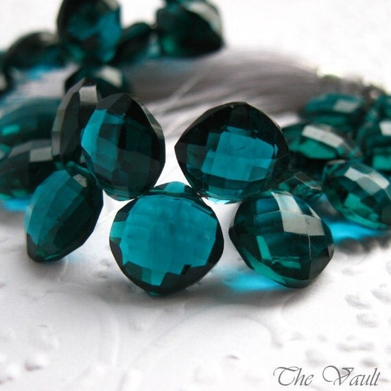 Teal Quartz faceted cusion briolettes, 10-12mm, packet of 6