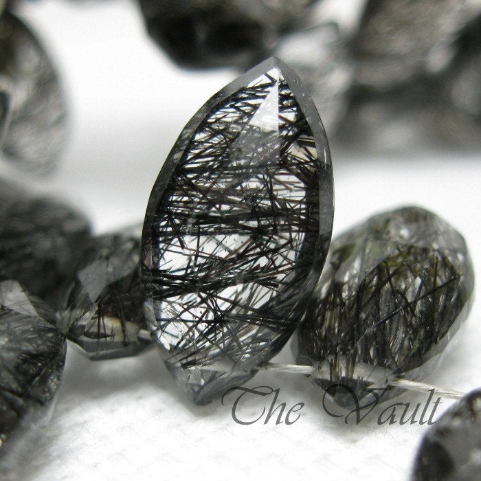 4 Tourmalinated Quartz 13mm -14mm marquise faceted briolettes