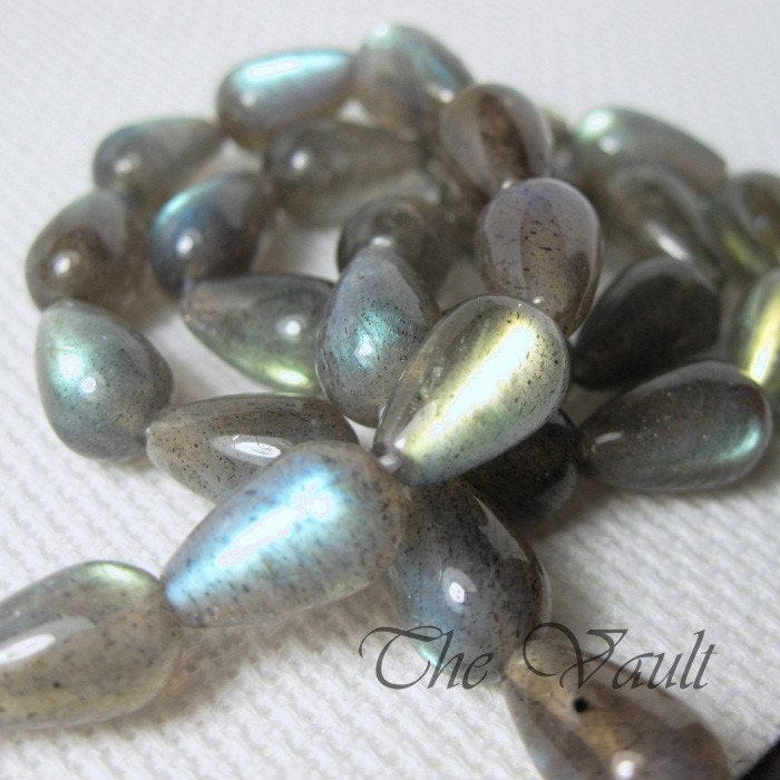 2 Labradorite 11-12mm smooth thru drilled drops