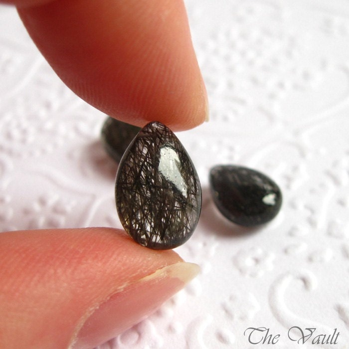 Tourmalinated Quartz smooth pear briolettes 12-13.5mm (1 pair, 1 focal)