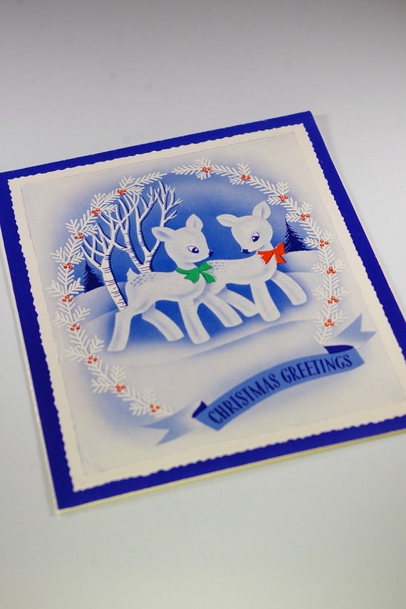 5 Vintage Blue Themed Christmas Cards