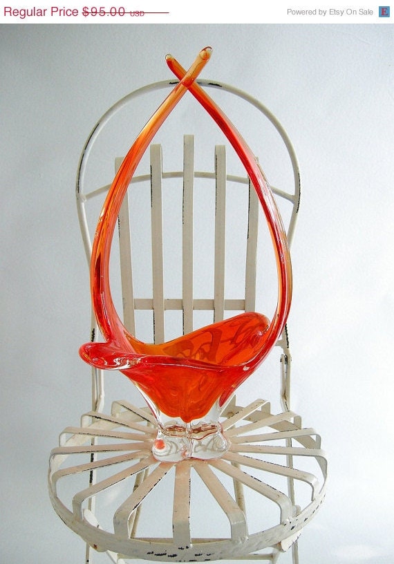 Holiday Sale ORANGE Art Glass Bowl Vase Mid Century by empressjade Holiday Sale ORANGE Art Glass Bowl Vase Mid Century by empressjade