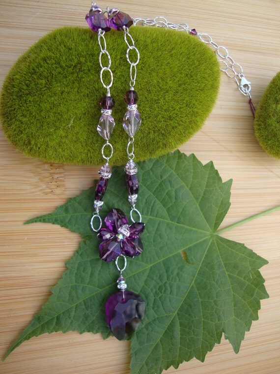 Amethyst Purple Swarovski Crystal Cluster Necklace Preview 5