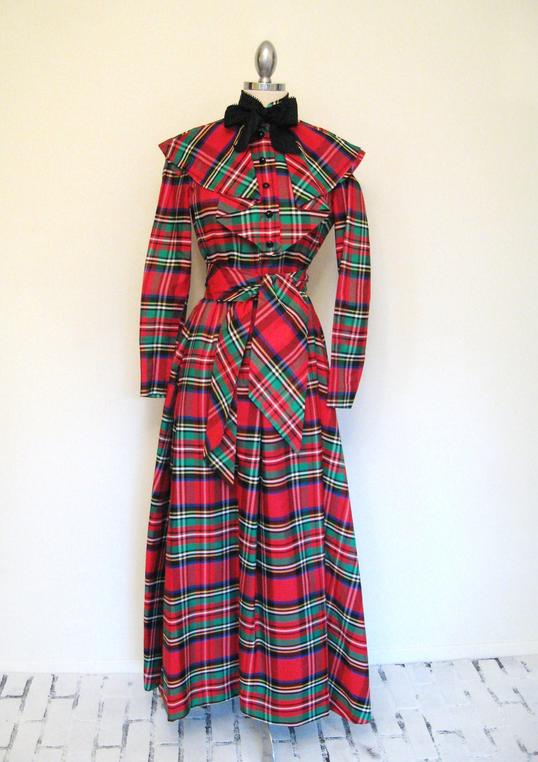 80s Vintage GEOFFREY BEENE PLAID Taffeta Portrait Dress Gown