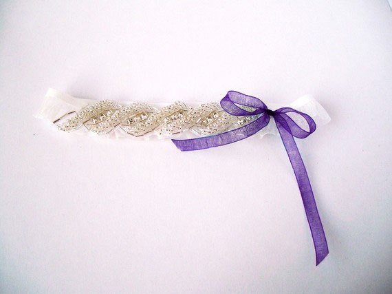 Purple Violet Wedding Garter with Crystals Single Garter From NatalieBriggs