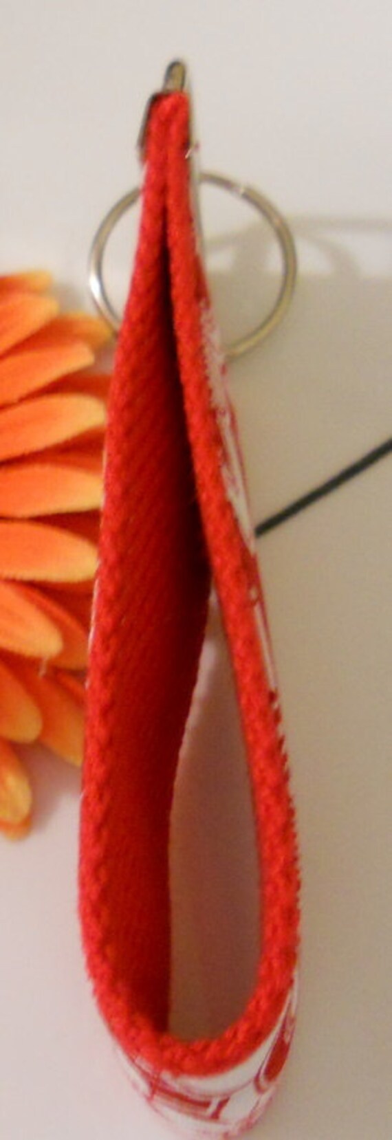 Close Out Sale Key Fob Wristlet - Red with White Flower Design