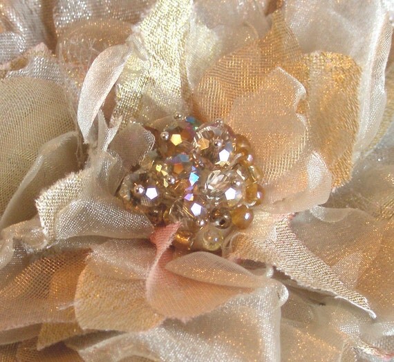 Sale, Shimmering Gold Flower Brooch 4 1/2", Ready to Ship
