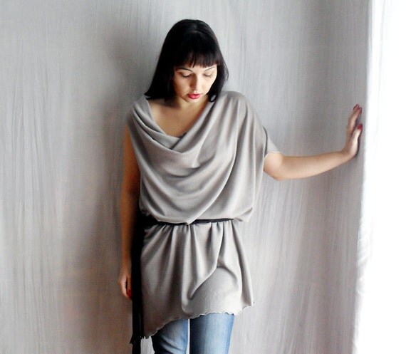 Light grey drape tunic dress in wool jersey - One of a kind -