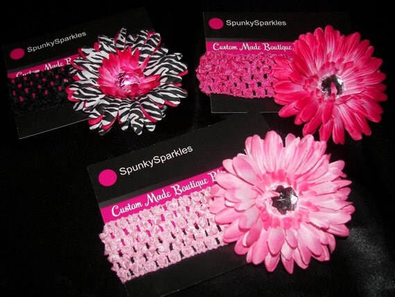 Shades of Pink Jeweled Flower Hair Clips and Headbands