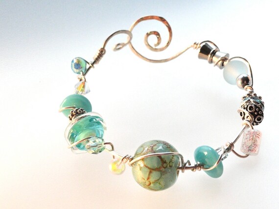 South Beach Seafoam Aqua Wire Wrapped SS Bracelet