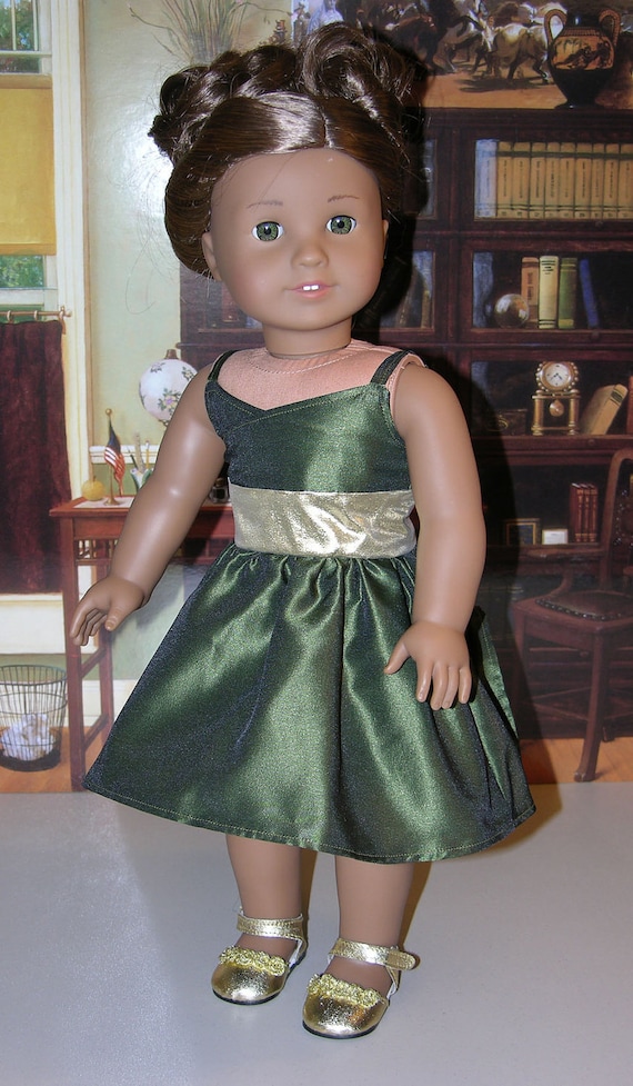 Golden Evergreen Dress for American Girl doll with shoes