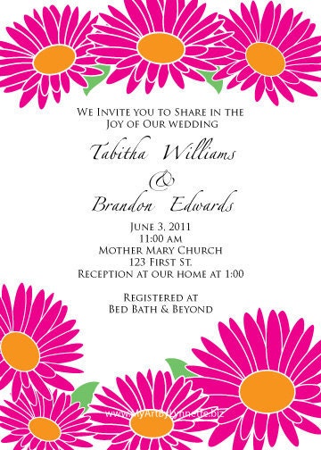 Gerbera Daisy Wedding or Bridal Shower invitation DIY printable jpeg file