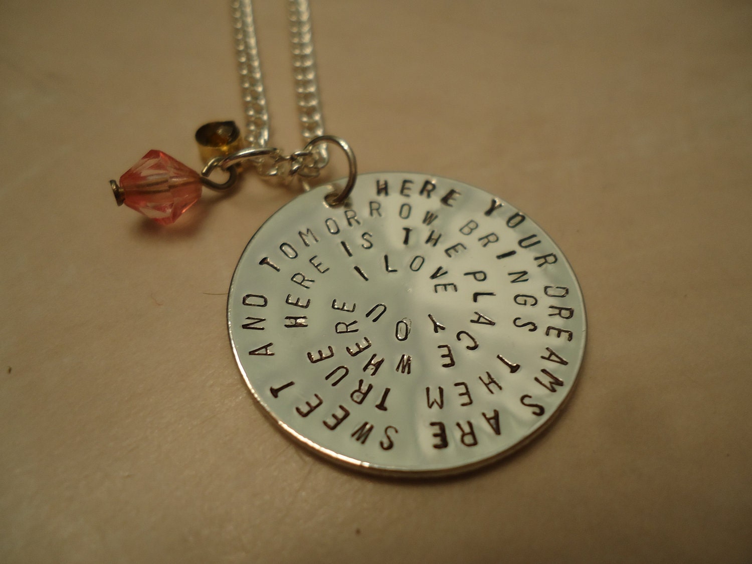 The Hunger Games Inspired Geekery  -  Rue's Lullaby Hand Stamped Silver Necklace With Charms  - FREE SHIPPING
