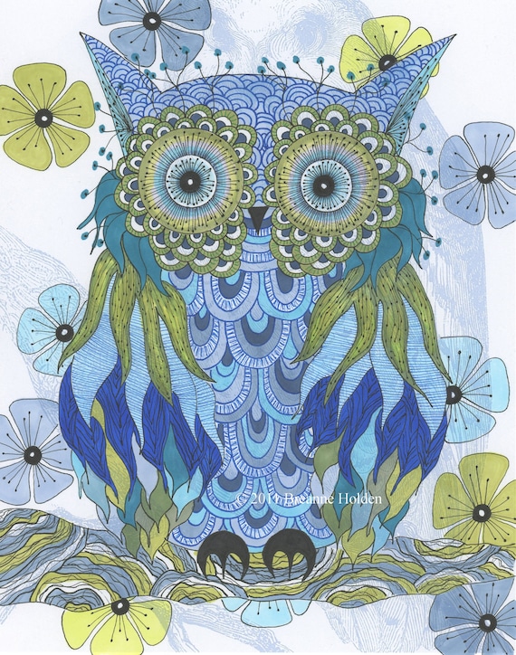 Whimsical Owl Painting Archival Print 8 X 10